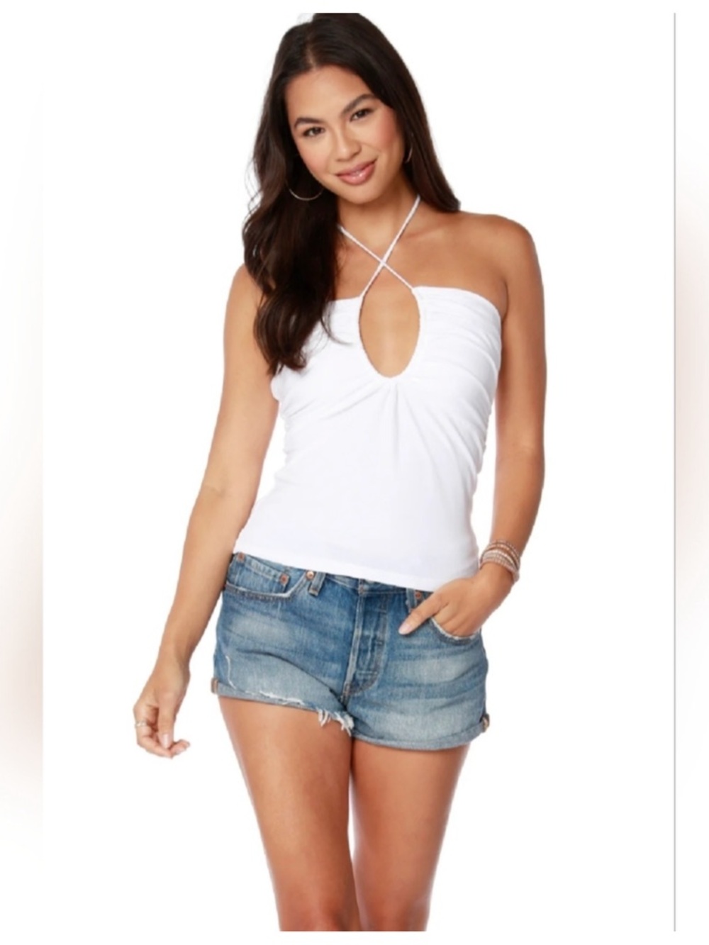 Bobi gathered bust halter top size small white